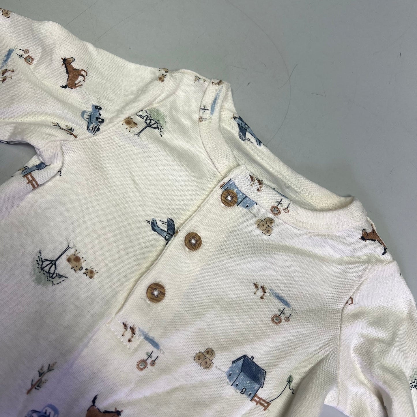 CARTERS (SET OF 2) Soft Farmhouse Pattern Onesie Baby Boy's Sz 3M Blue/White