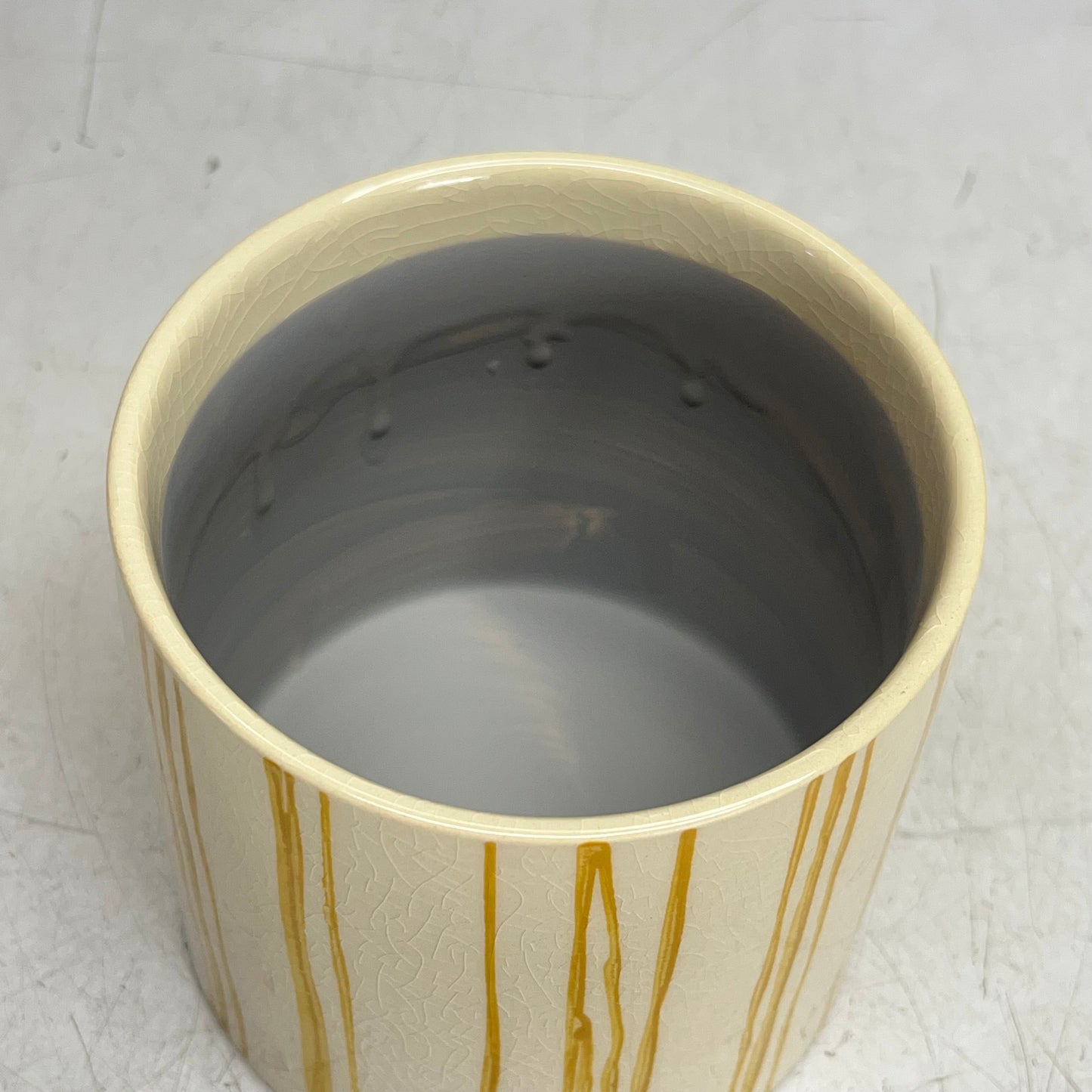 SILVER TREE Ceramic Crackle Glaze Plant Pot 5"x5" Yellow Paint Stripe A11087