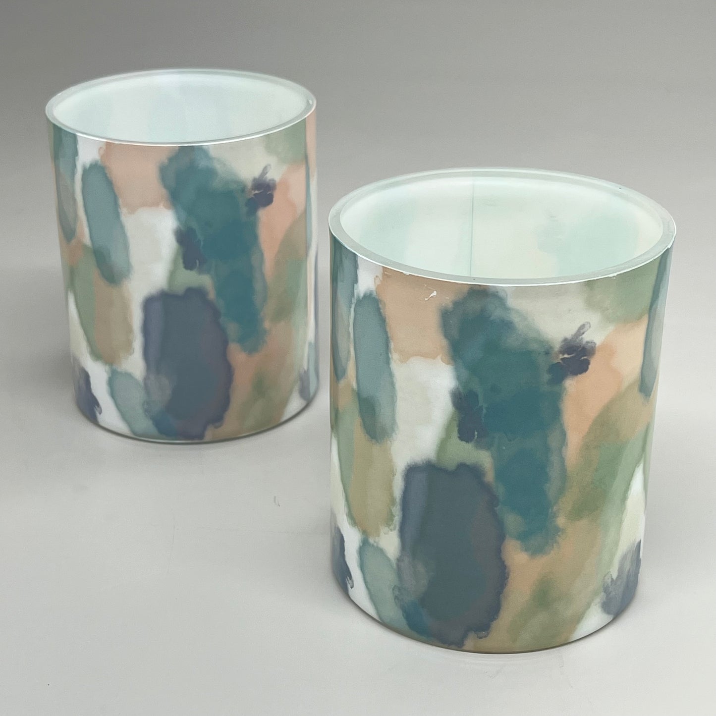 ASHLAND (2 PACK) Office 5" Marble Pattern Glass Pen Holder Cup Blue Green Pink