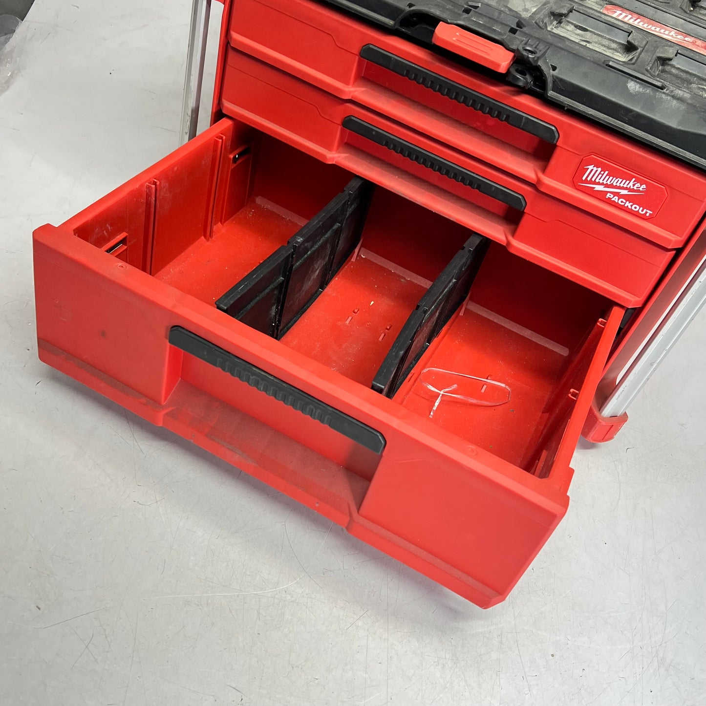 ZA@ MILWAUKEE Packout Modular 3-drawer Tool W/ Metal Reinforced Corner  Red/White |(Used)