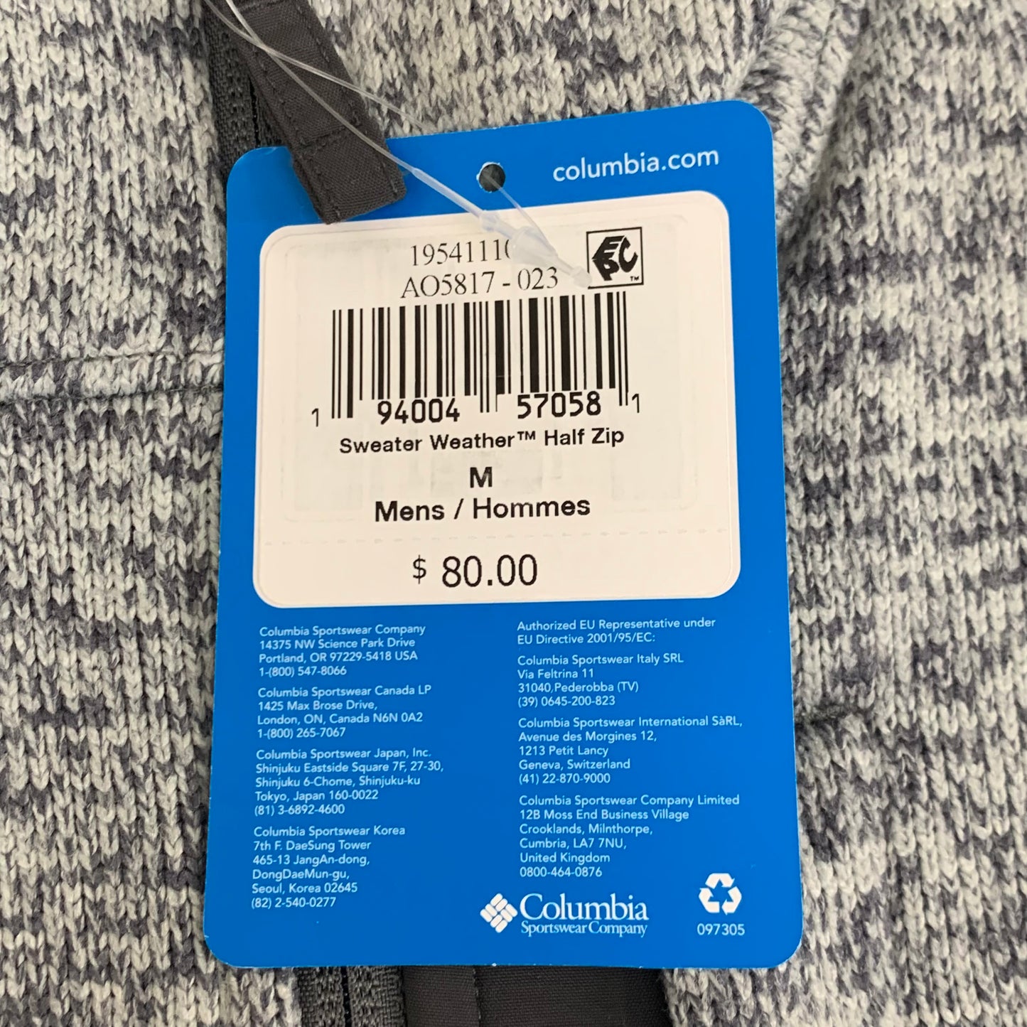 COLUMBIA Sweater Weather Fleece Full Zip Jacket Men's Sz M Heather Grey