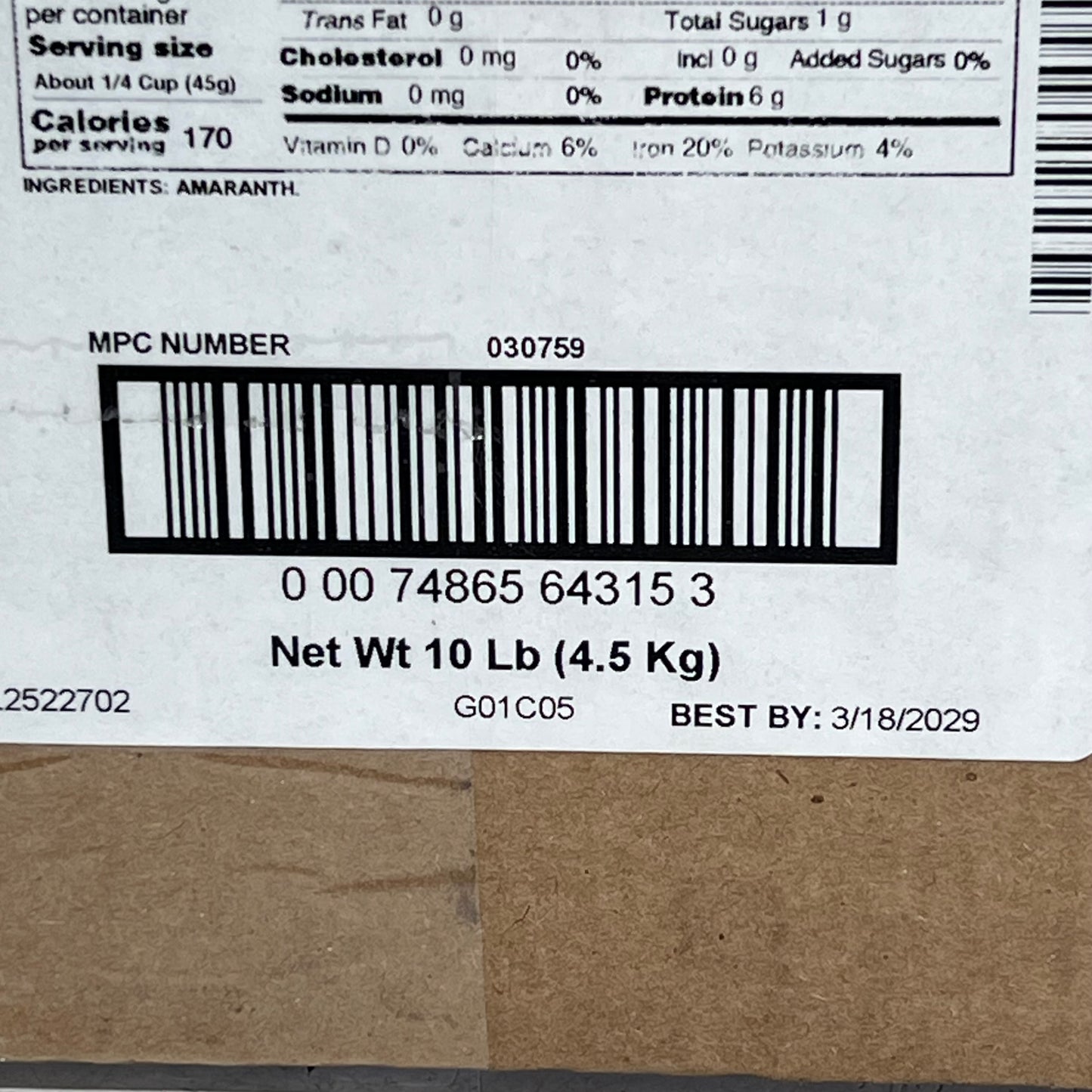 SYSCO High Protein 100% Whole Grain Amaranth Seeds Specialty Grain 10Lb BB 03/29