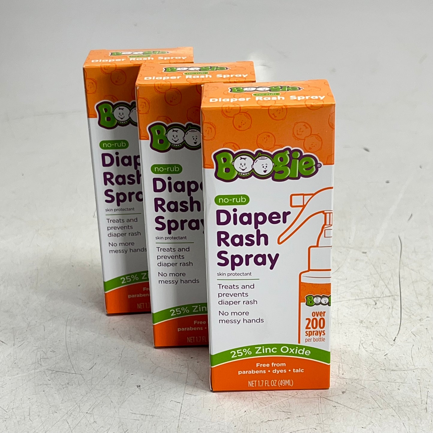 BOOGIE (3 PACK) No-rub Diaper Rash Spray 25% Zinc Oxide 1.7 Fl Oz BB 03/29