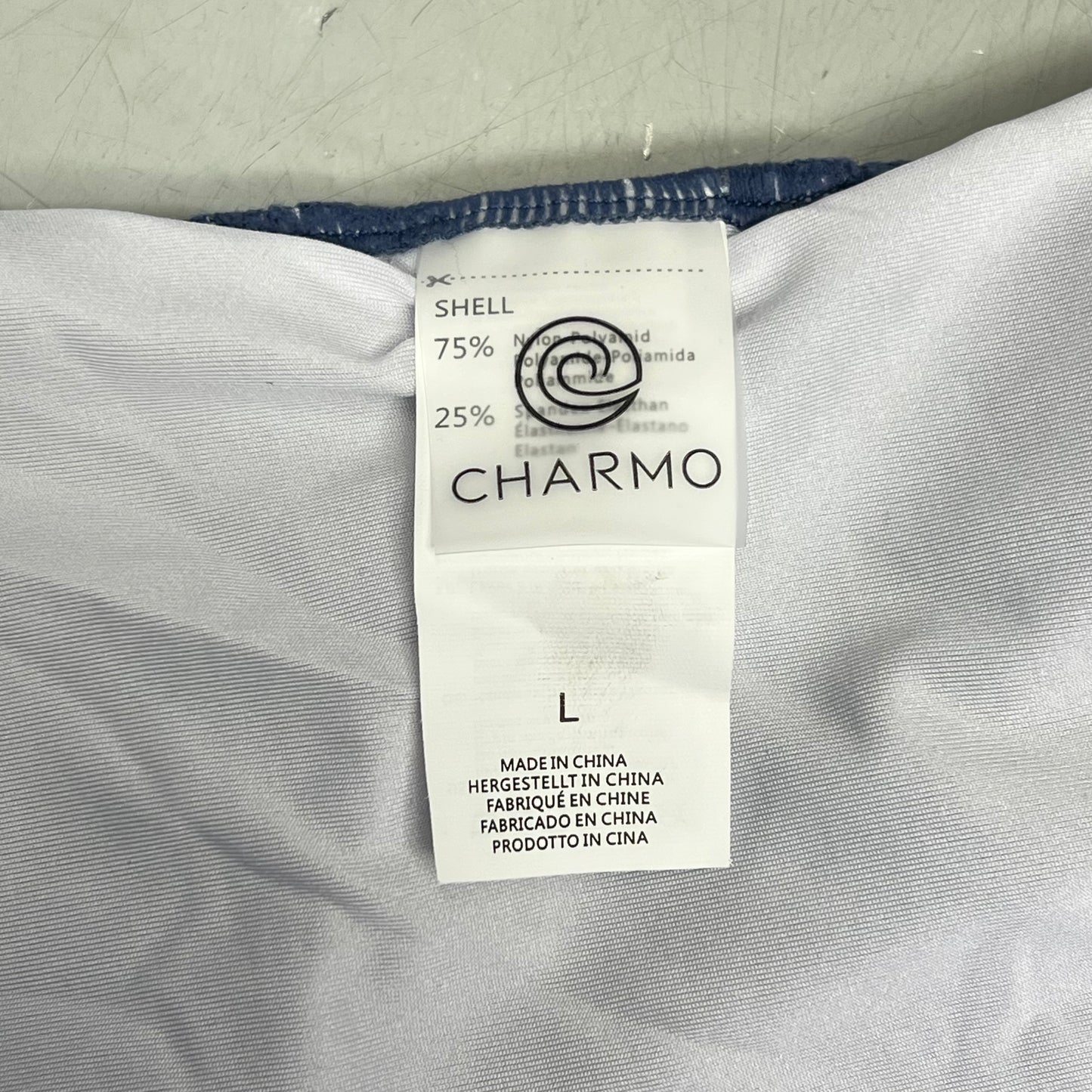 CHARMO Asymmetrical Retro Ribbed Moderate Cut One Piece Swimwear Wmn Sz L Blue