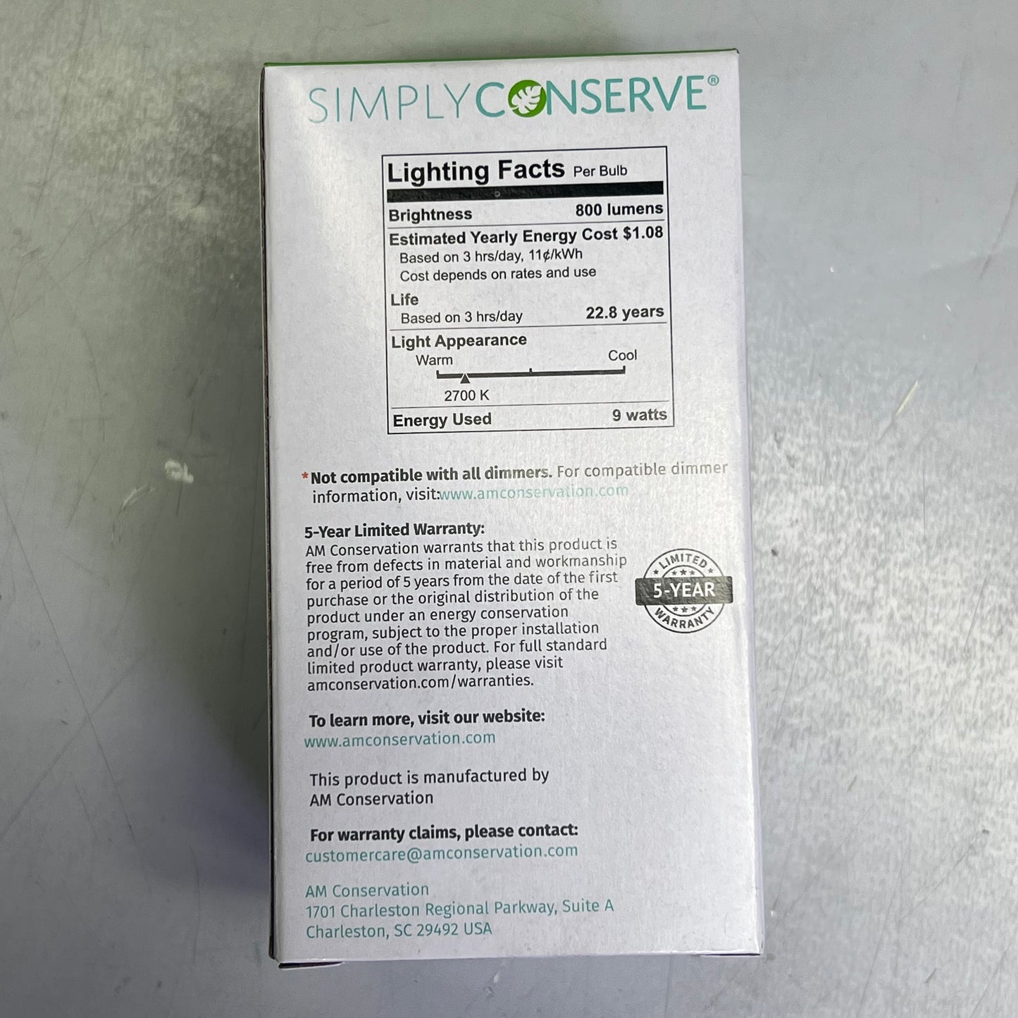 SIMPLY CONSERVE (3 PACK) LED Light Bulb 60W 800 Lumens Soft White LH09A1927KENCL