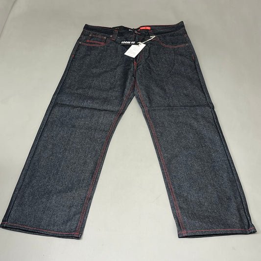 KAYDENK Raw Loose Fit Unwashed Denim Contrast Stitch Jean Men SZ 38/30 Black/Red