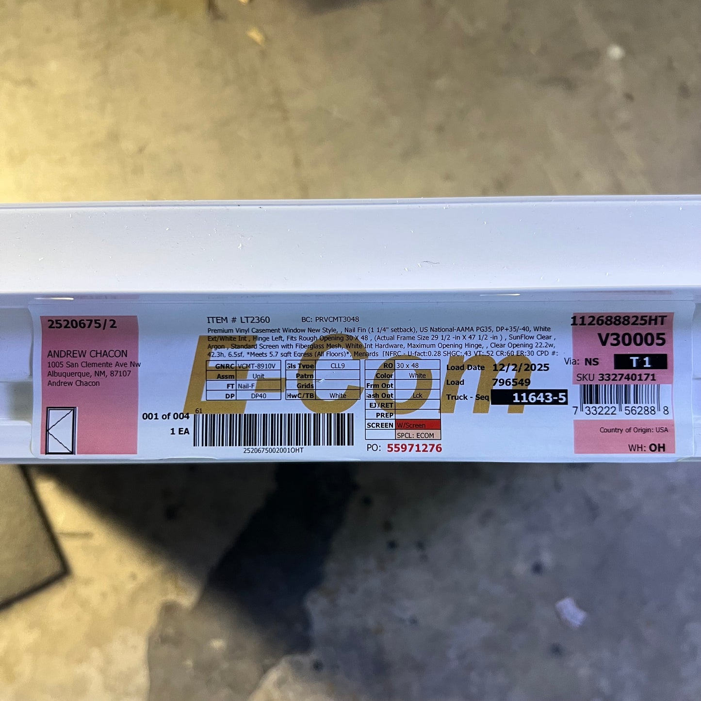 JELD WEN Vinyl Casement Window Sz 49"H x 31"W V30005