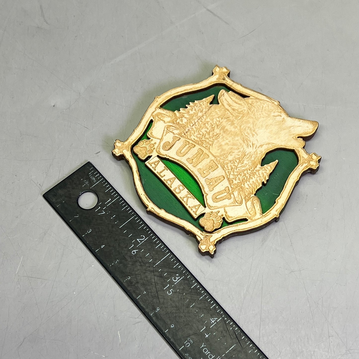 (2 PACK) Howling Wolf Laser Cut Wood Magnet Souvenir JUNEAU, AK Made In USA