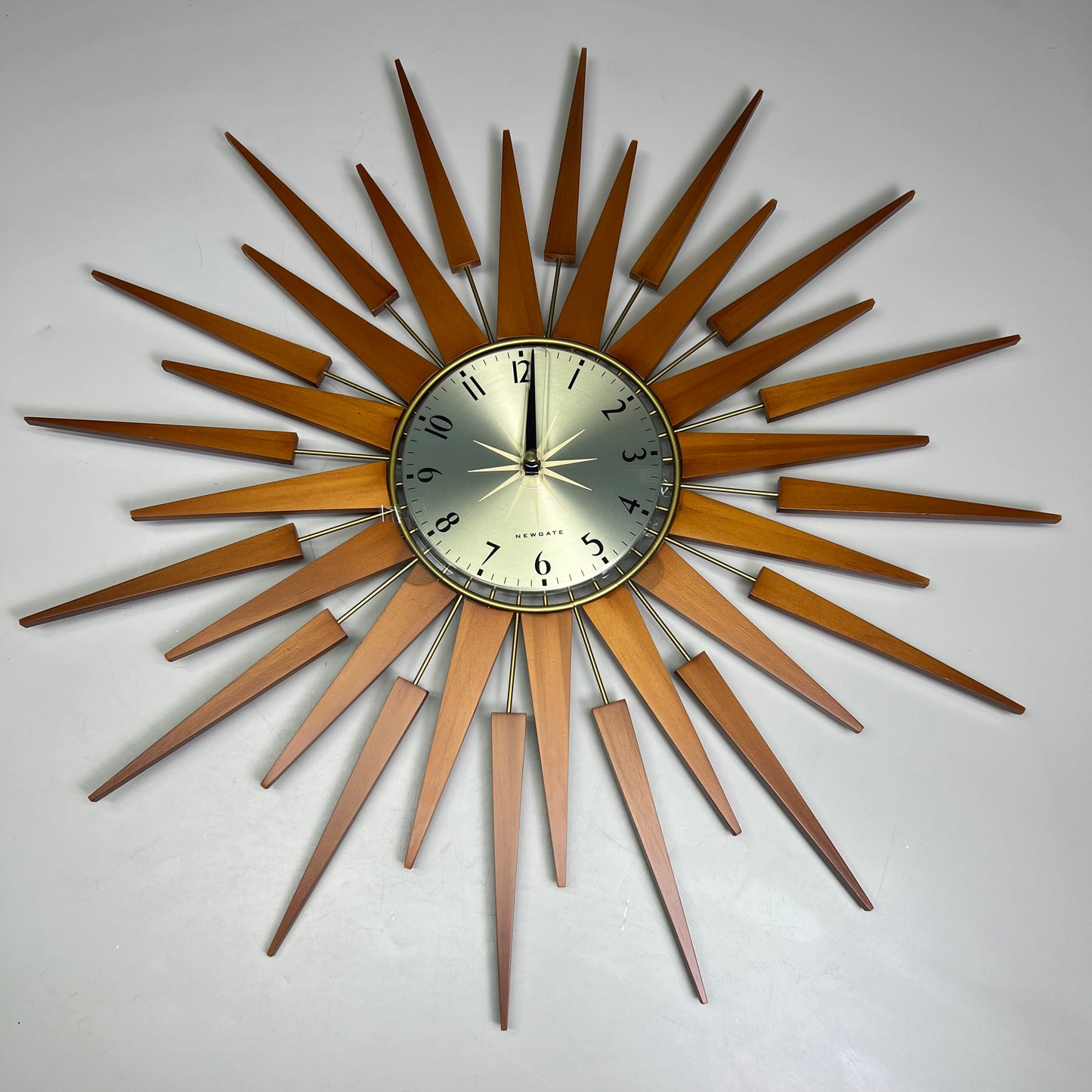 NEWGATE Pluto Retro Sunburst Wall Clock Sz 26.5" D Dark Wood 73411026