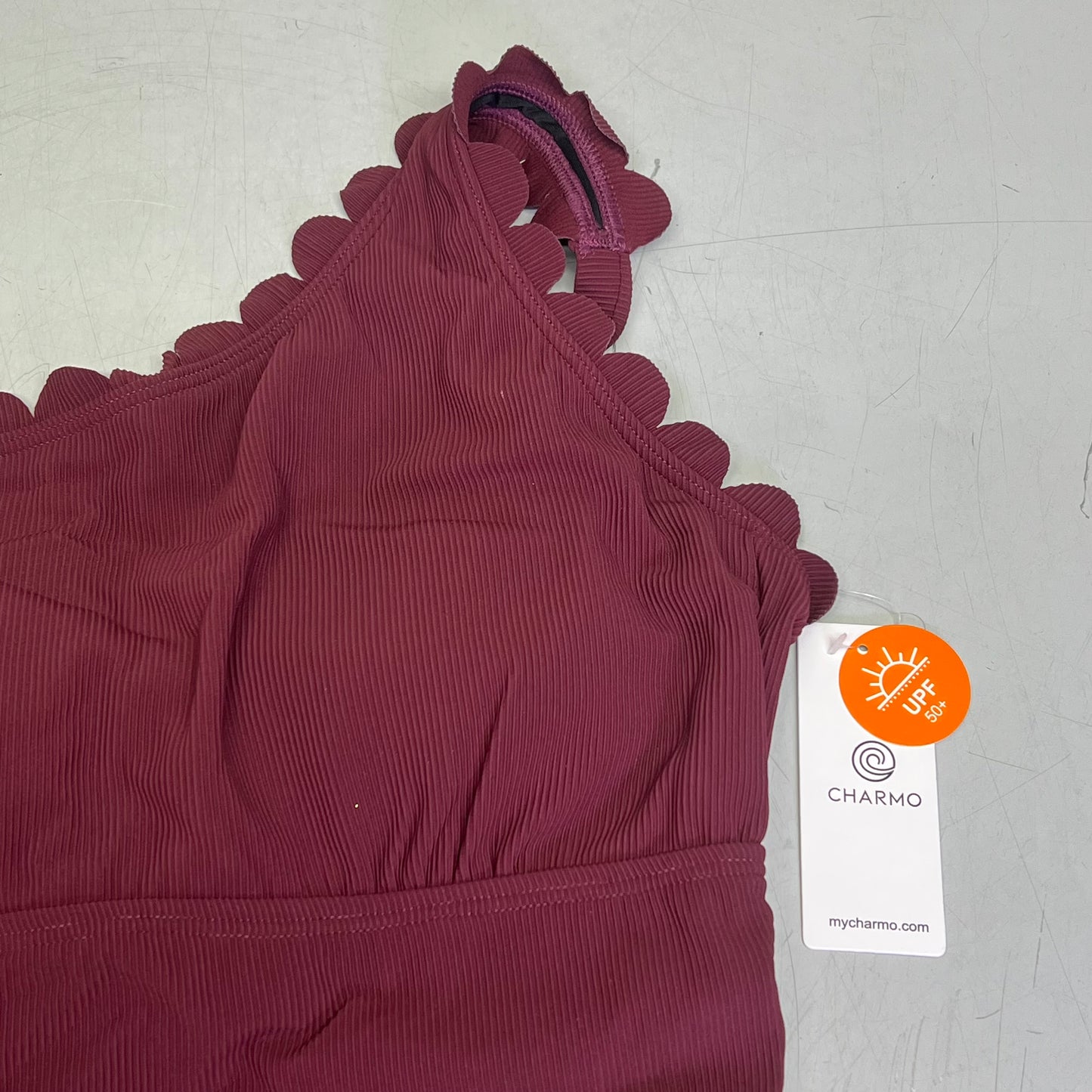 CHARMO Asymmetrical Retro Ribbed Moderate Cut One Piece Swimwear Wmn Sz M Wine