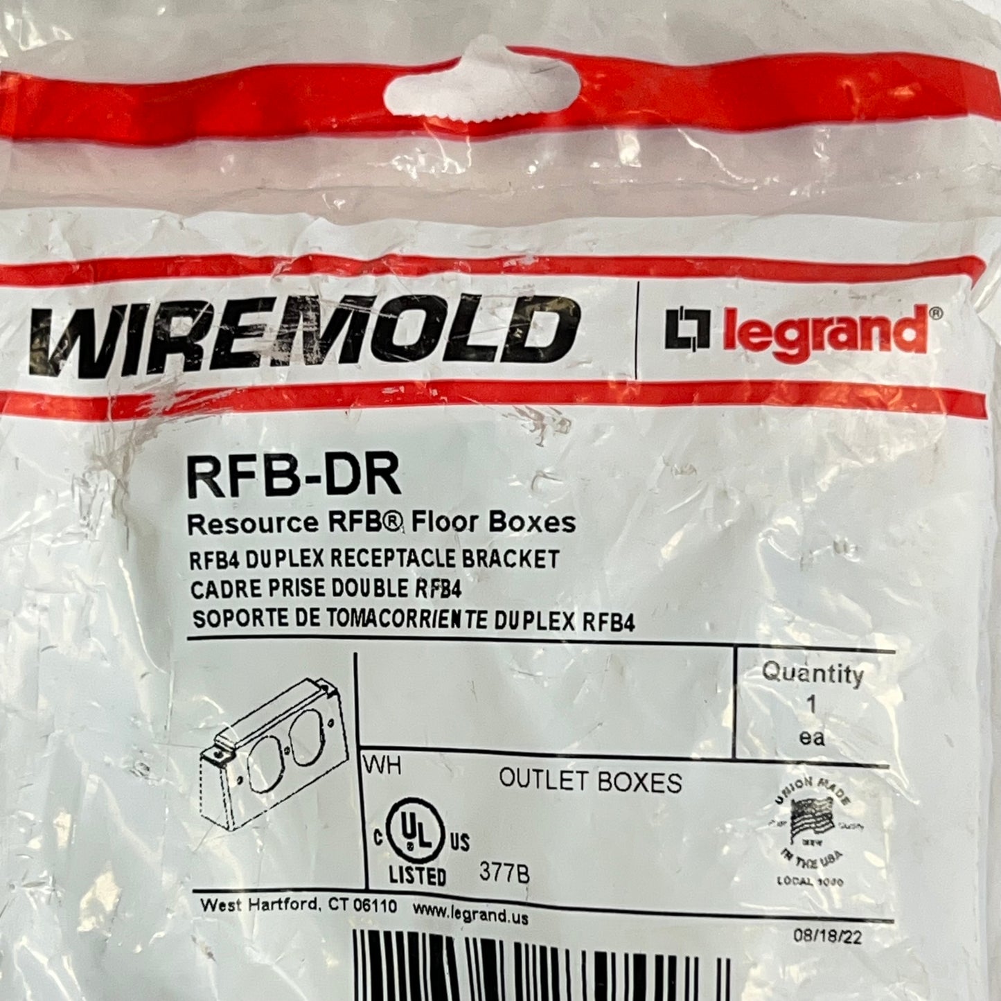WIREMOLD Rfb4 Series Internal Duplex Bracket Standard 15 AMP & 20 Silver RFB-DR