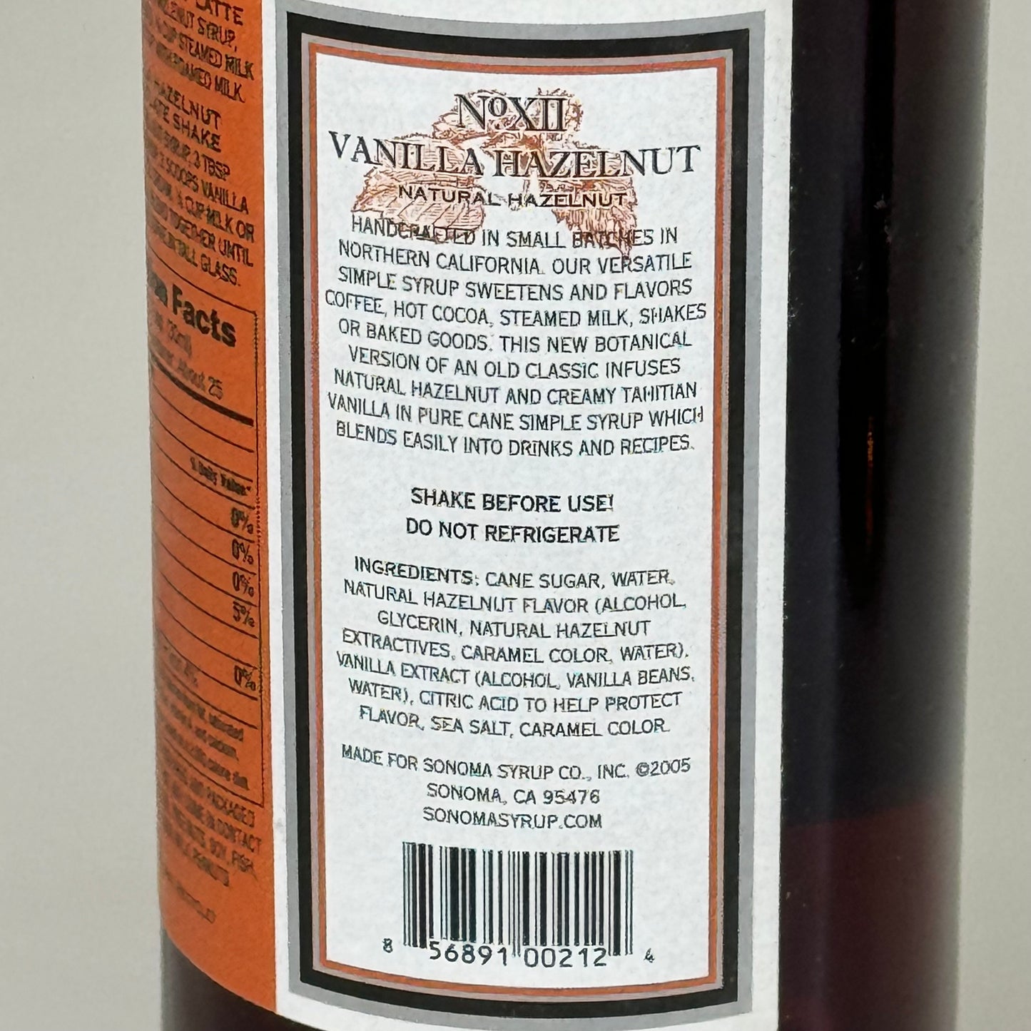 SONOMA SYRUP CO (2 PACK) No.12 Infused Simple Syrup Vanilla Hazelnut 25.4 fl oz