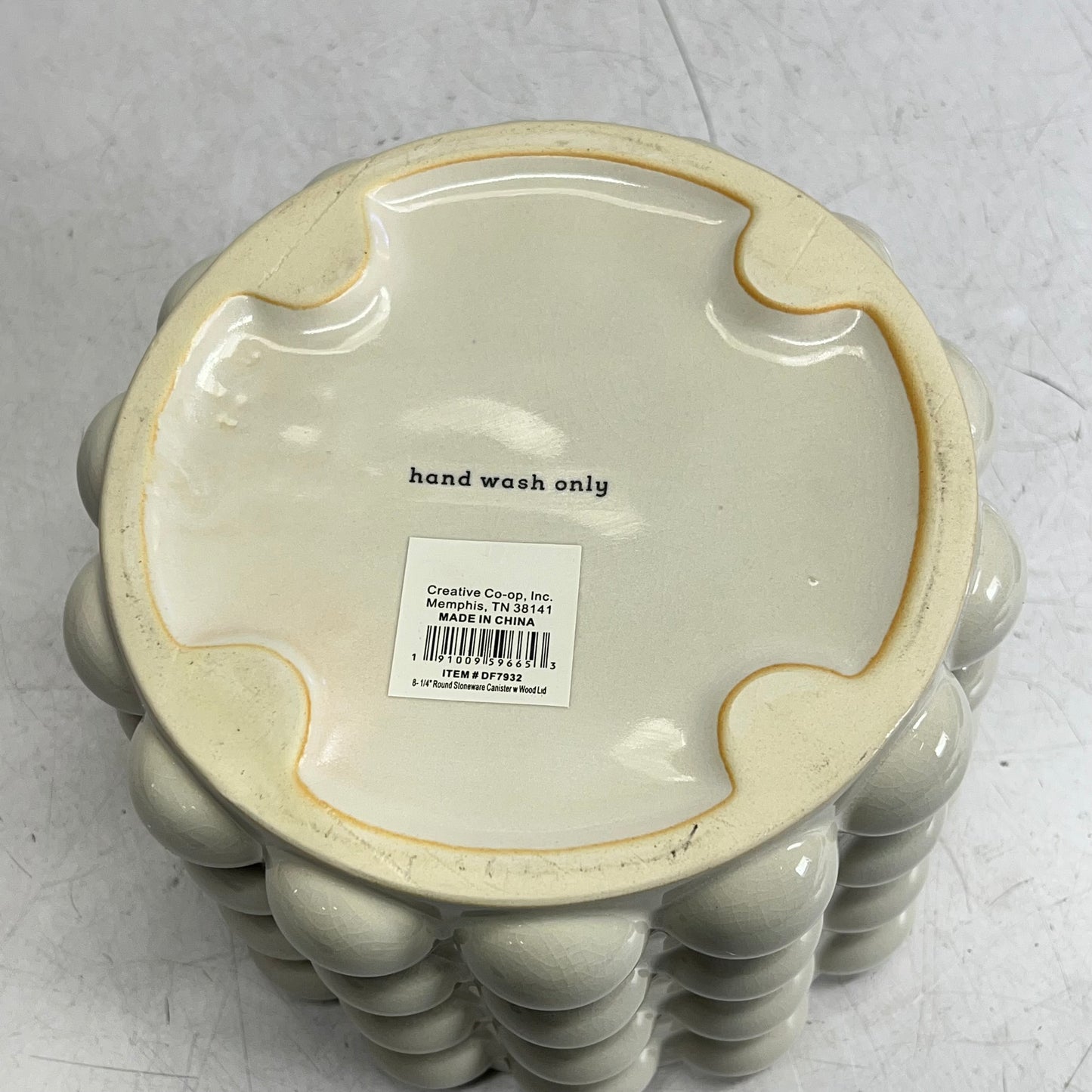 CREATIVE CO OP  Raised Dots Stoneware Canister  Wide 8.25" x 8.25" Crème DF7932