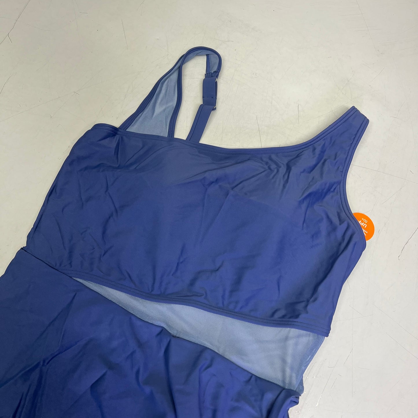 CHARMO One Piece Side Tie Dress W/ Mesh Cut Out Swimsuit Women's Sz L Blue