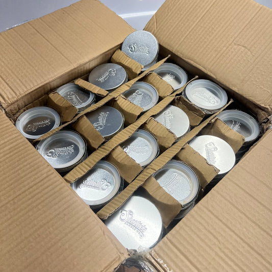 ZA@ SHORTIES CANDLE CO (480 PACK) Lids for Single Wick Tumbler W/ Logo ~4-1/4" Dia Silver
