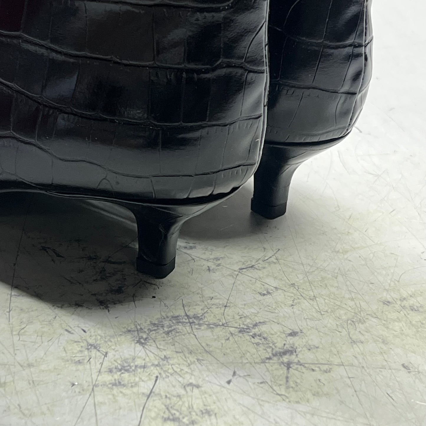 ZA@ ZARA Pointed Toe Crackled Kitten Heel Calf Boot Women's Sz 38 Black