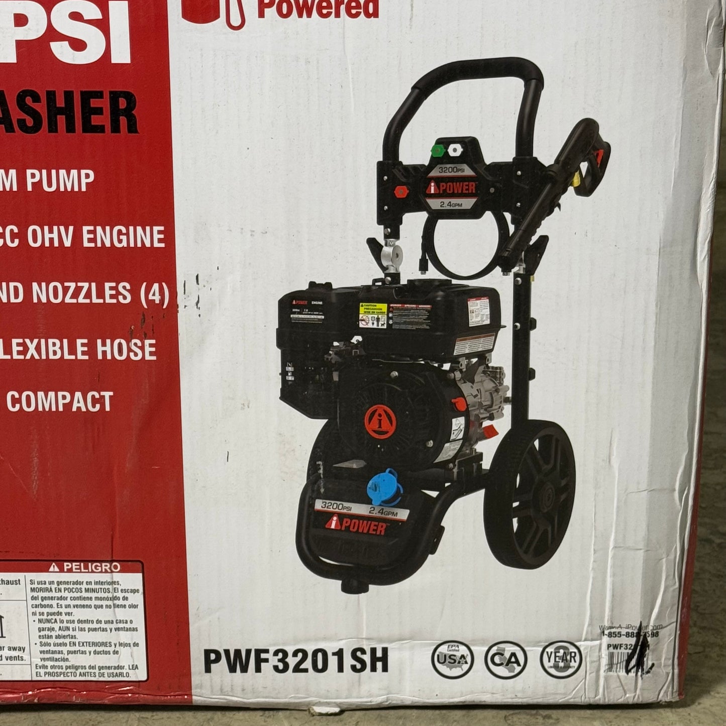 ZA@ POWER Pressure Washer 3200 PSI Deep Cleaning Axial Cam Pump PWF3201SH Sz 40”Hx17”Lx12”W (AS-IS, Used)