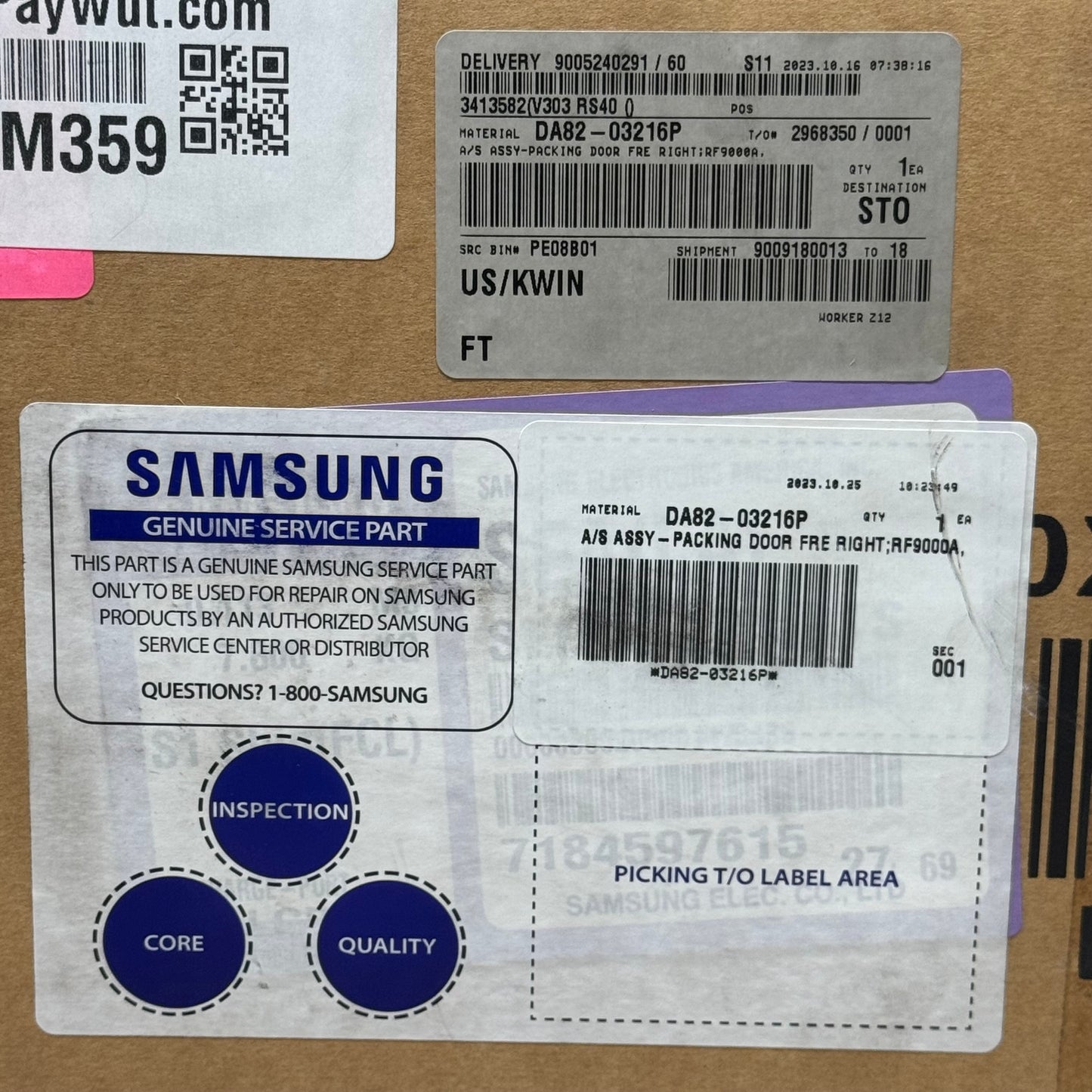 SAMSUNG GENUINE SERVICE PART Assy Packing Door Fre Righ High Quality DA82-03216P