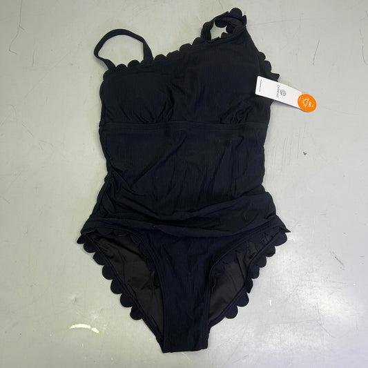 CHARMO Asymmetrical Retro Ribbed Moderate Cut One Piece Swimwear Wmn Sz XL Black