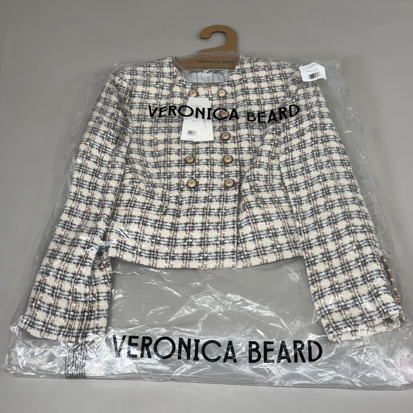 VERONICA BEARD Bentley Tweed Jacket Sz-6 Ivory/Camel 2406TW6810474