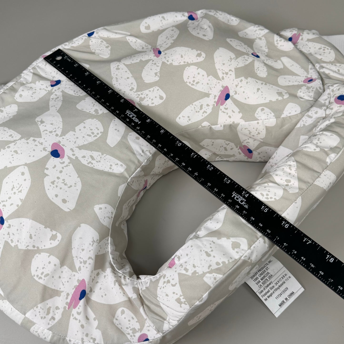 ZA@ MY BREAST FRIEND Original Side Pocket Nursing Pillow Support Floral Grey 22" x 15"