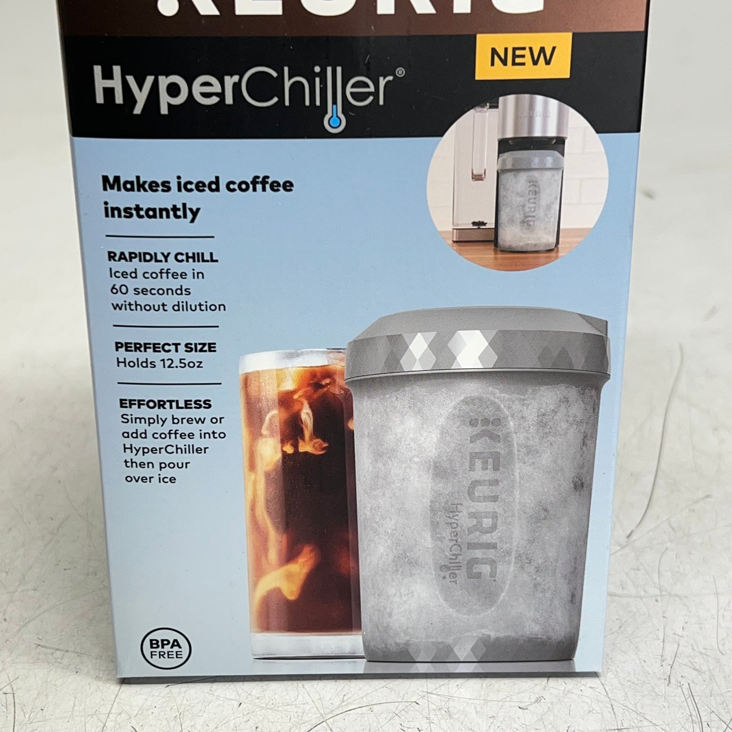 KEURIG Hyper Chiller Beverage Cooler Makes Iced Coffee Instantly 12.5 oz Grey