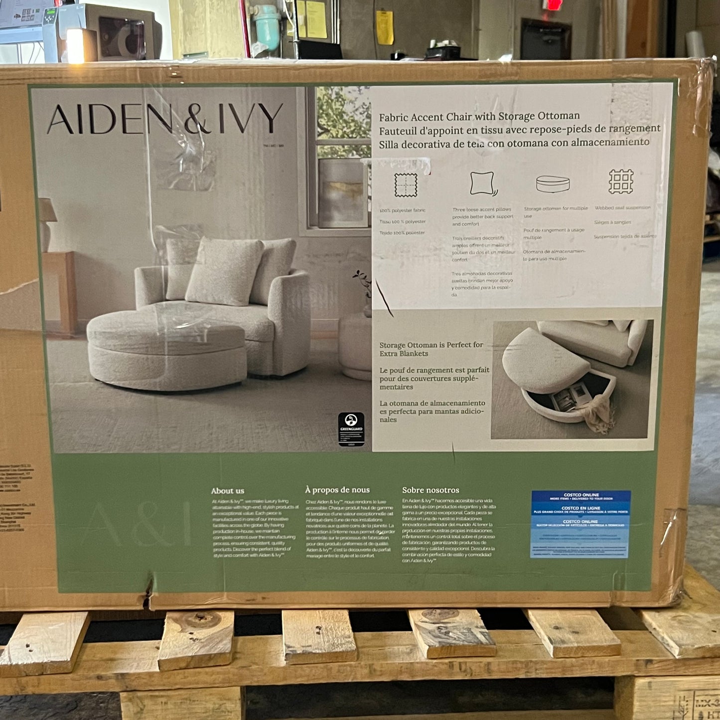 AIDEN & IVY Holley Oversized Fabric Accent Chair with Storage Ottoman 1783227