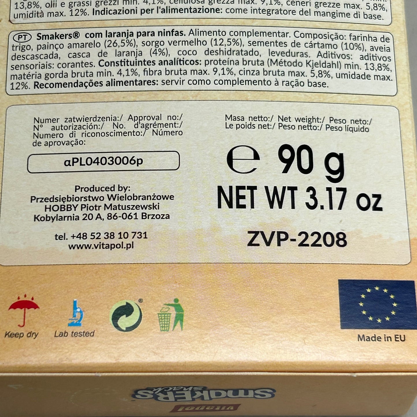 A&E CAGE COMPANY (2 Pack, 2PCS Each) Vitapol Smakers Snack Orange Flavor For Birds 3.17oz per Package