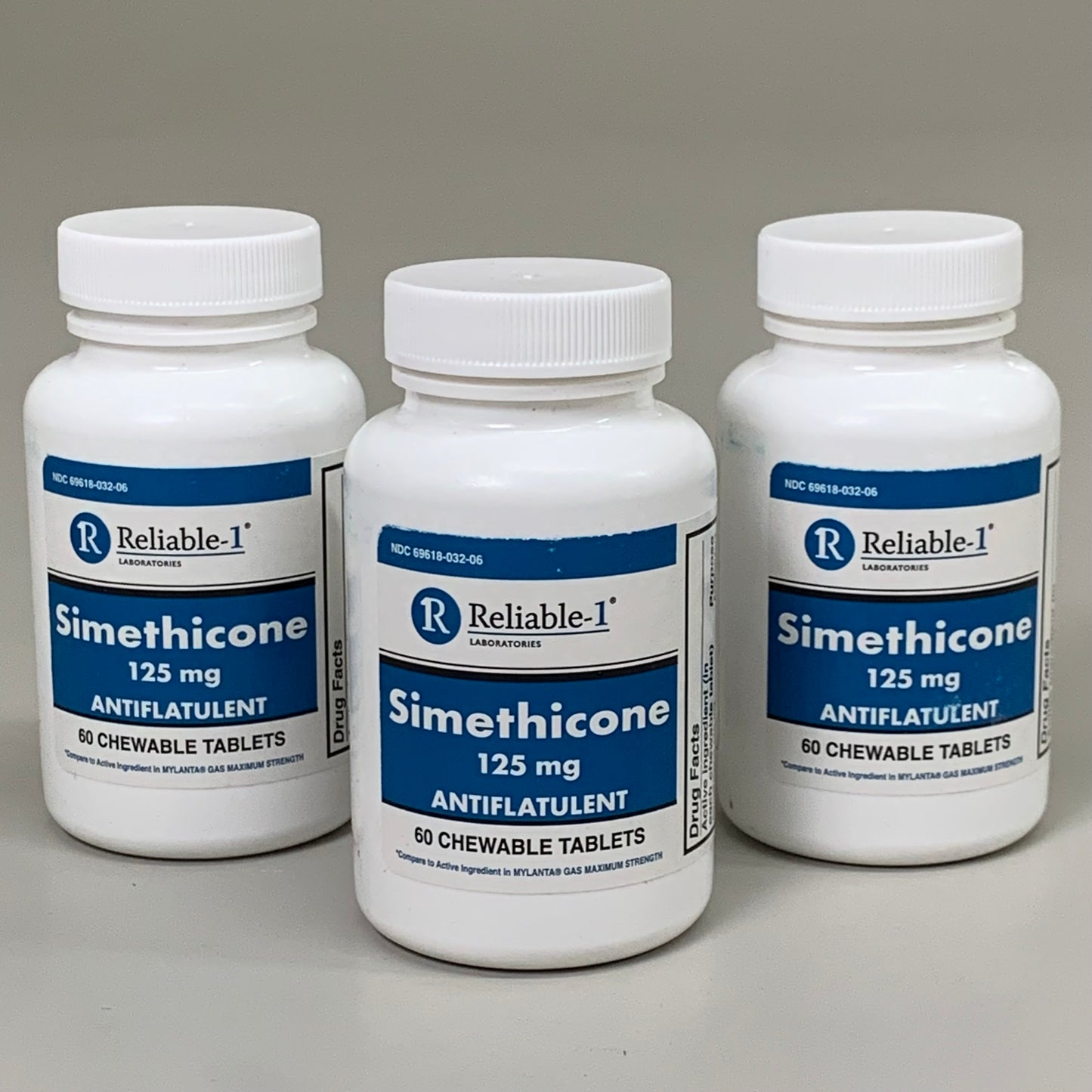 RELIABLE 1 (3 PACK!) Simethicone 125 MG Chew Tablets 60 Tablets 23G304 BB-07/2025