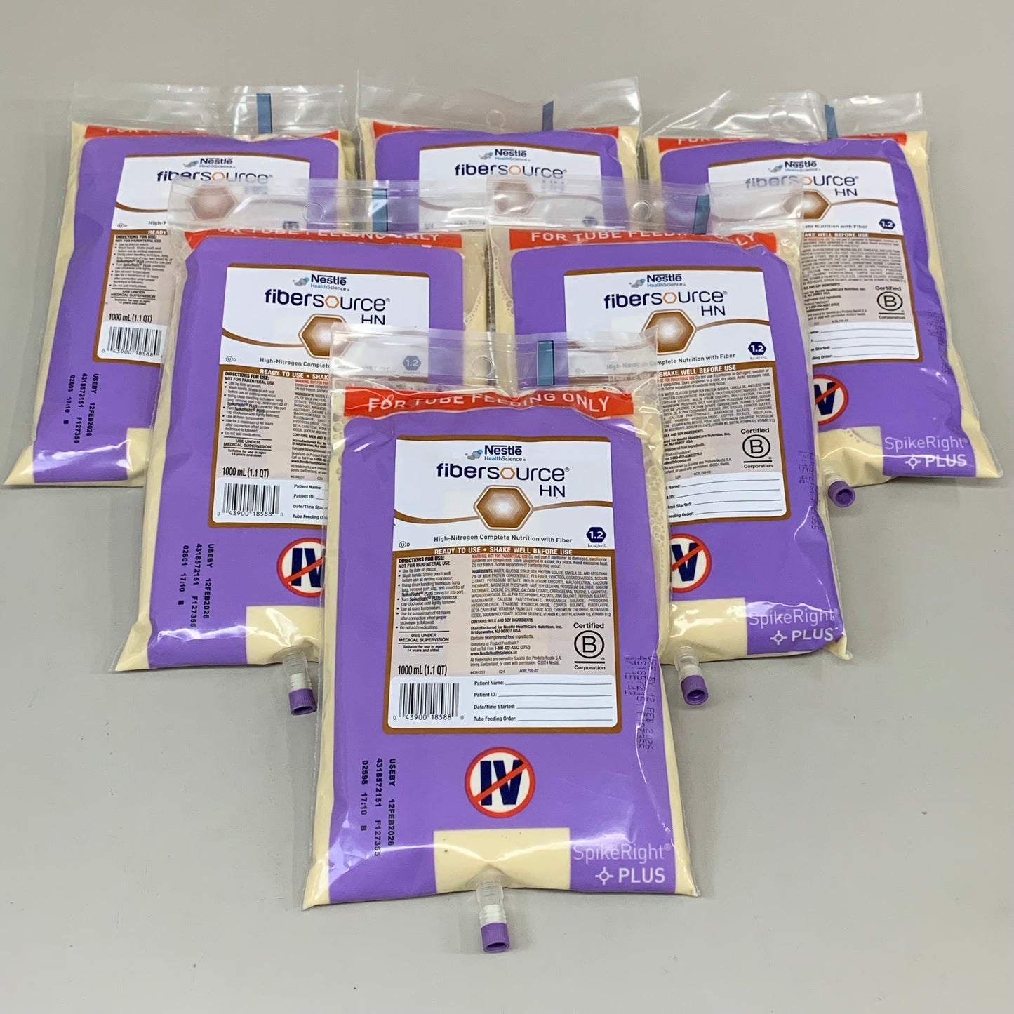 NESTLE (6 PACK) FiberSource HN Unflavored High-Nitrogen Feeding Tube 1 L BB 02/26