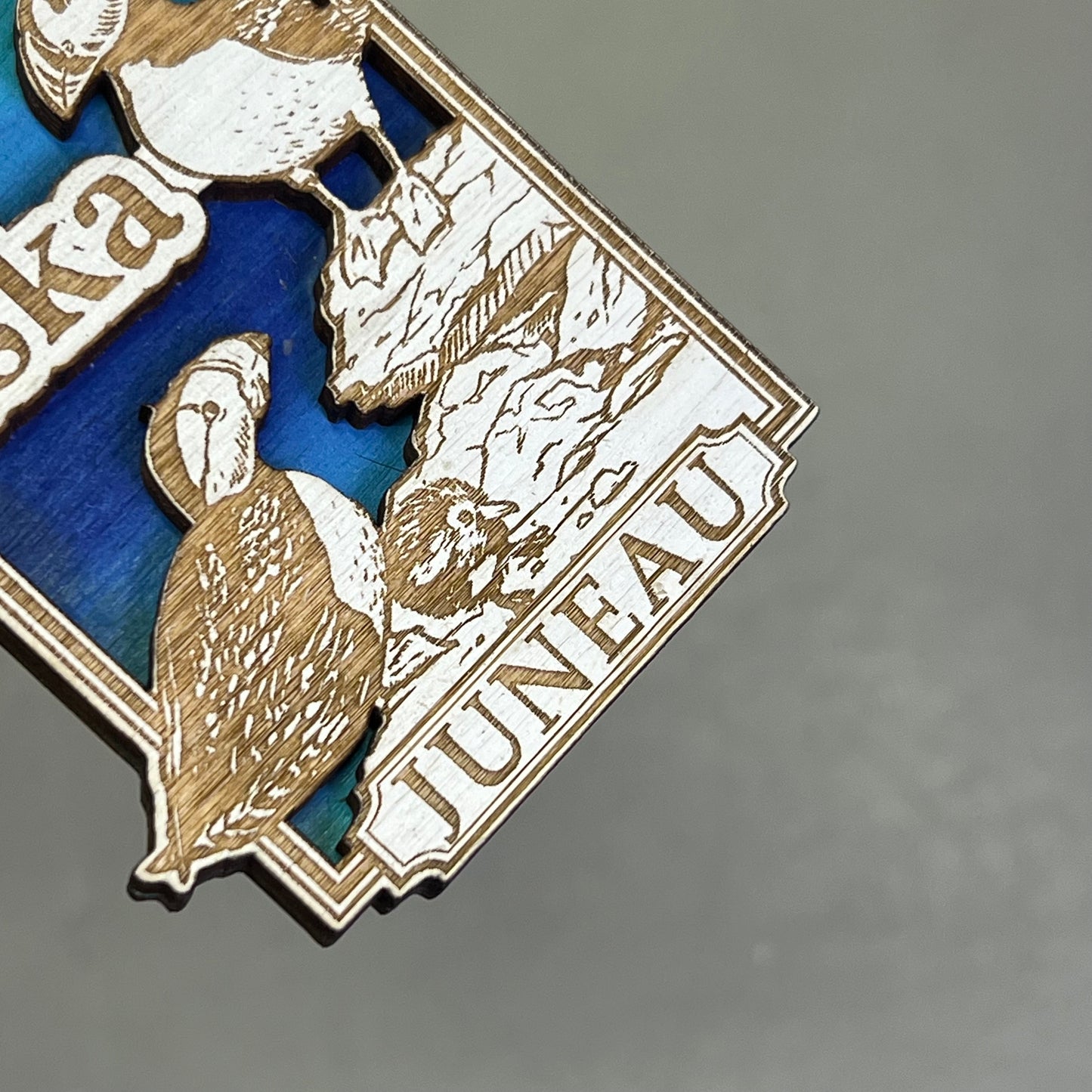 (2 PACK) Puffin Birds Laser Cut Wood Magnet Souvenir JUNEAU, AK Made In USA