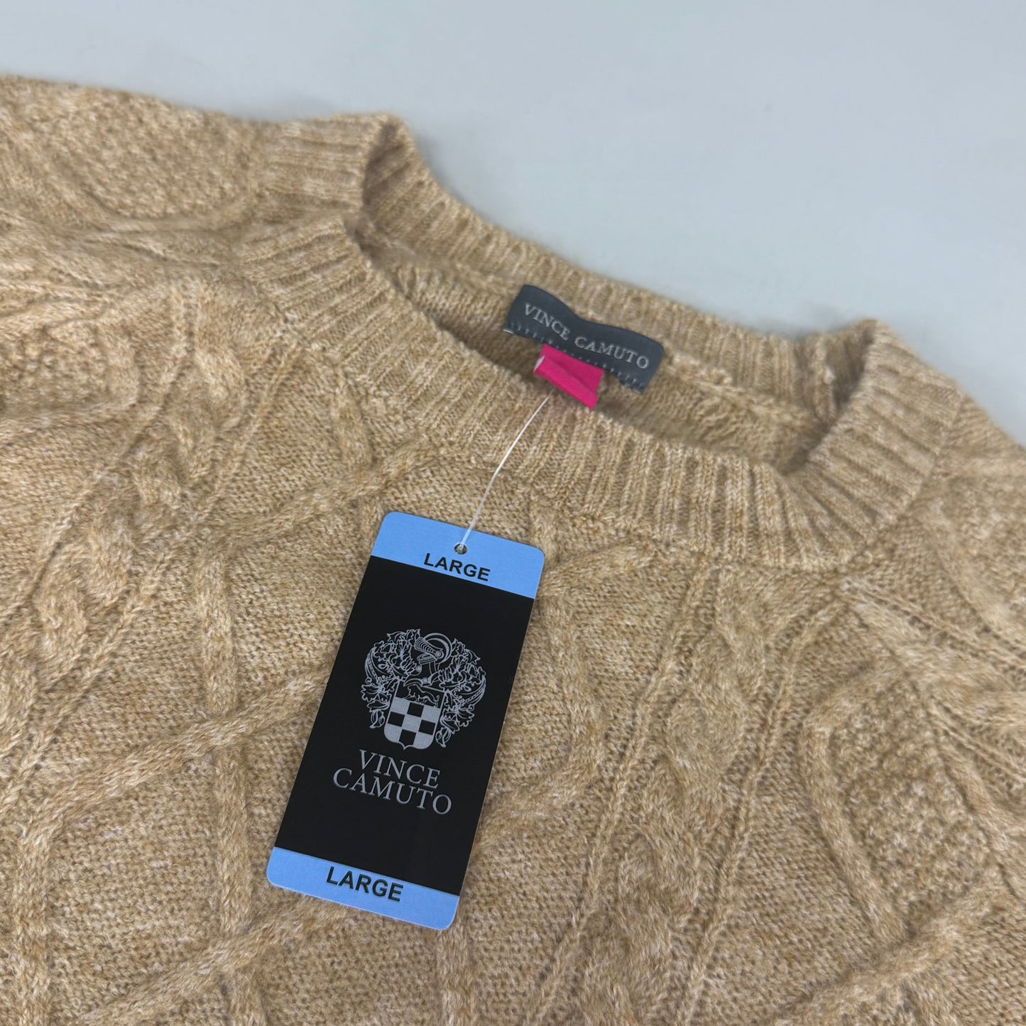 VINCE CAMUTO Cable Knit Sweater Women's Sz-L Latte Heather SC2895