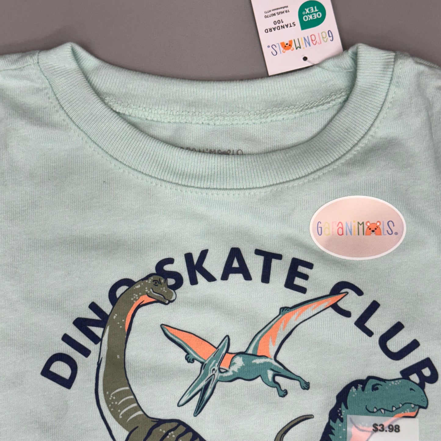 GARANIMALS (2 Pack) Toddler SS POCKET TEE STRIPE Oatmeal Dino Skate Club Size 5T