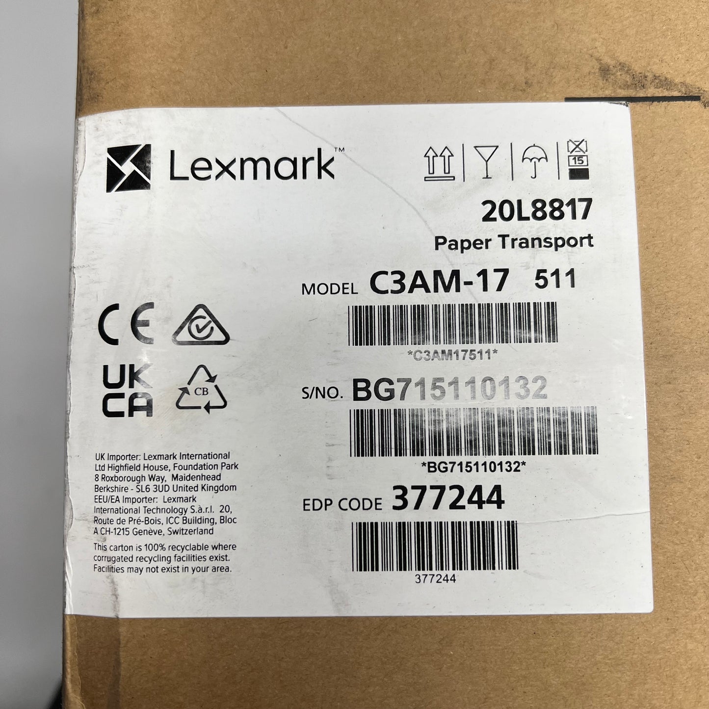 LEXMARK Paper Transport Unit Long Life System 5.6 x 16.2 x 18.3" Black 20L8817