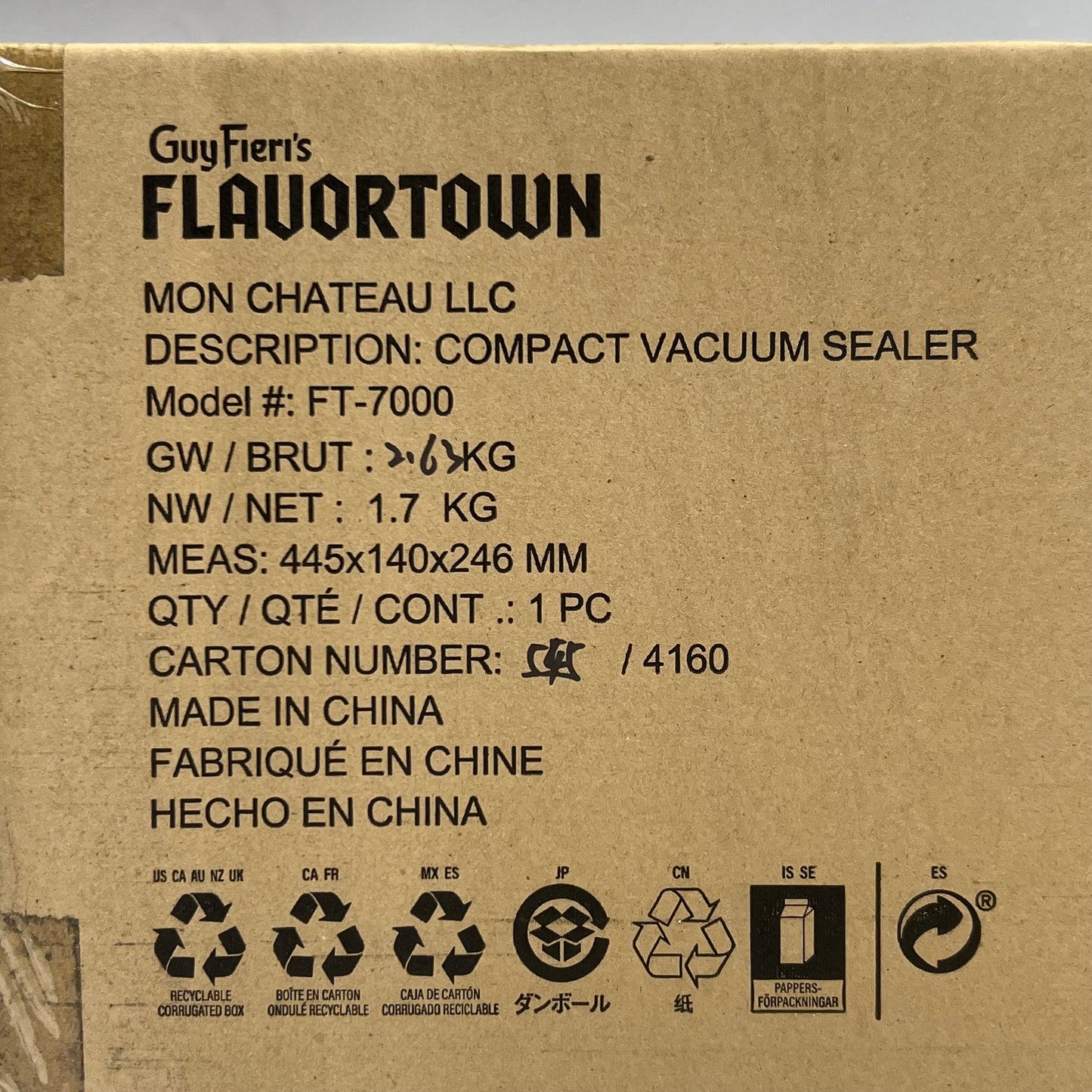 FLAVORTOWN Compact Vacuum Sealer 15"L x 6"W x 3"H Black FT-7000