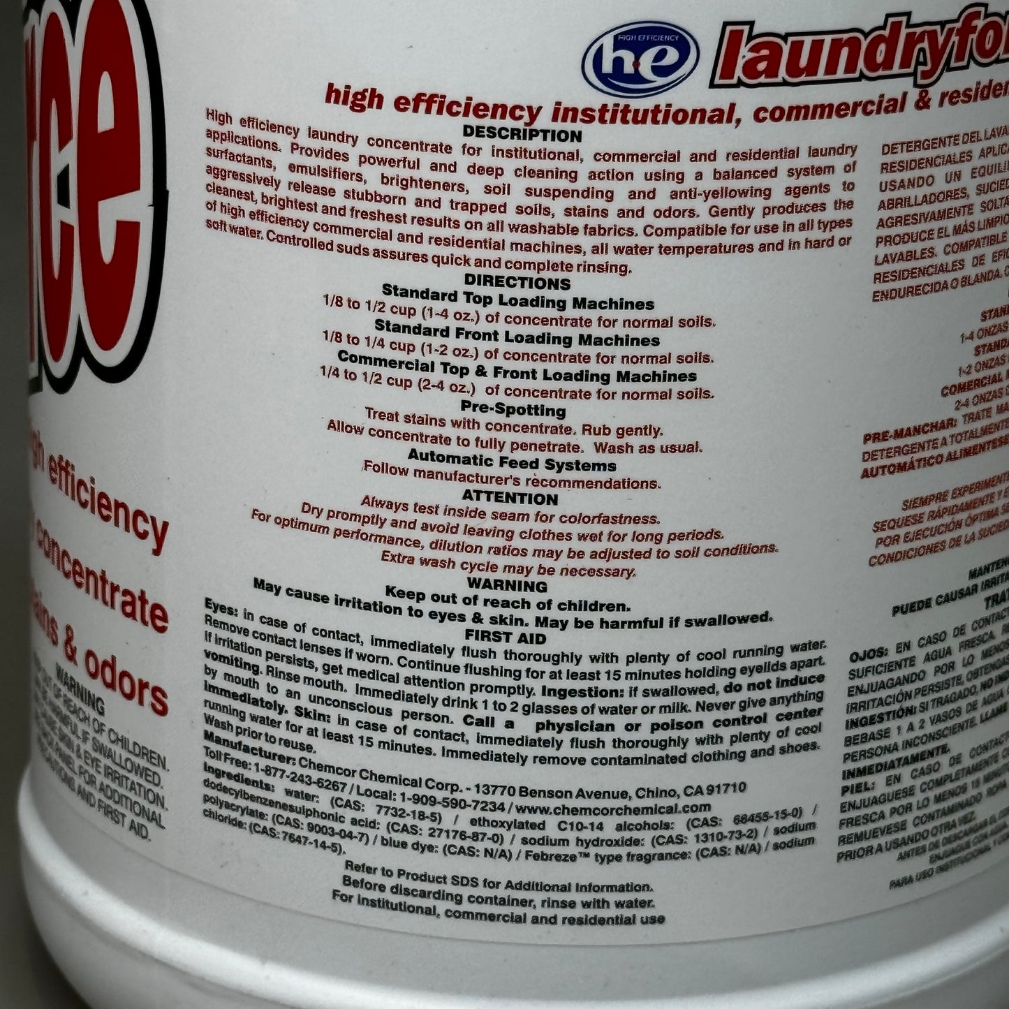 CHEMCOR (4 PACK, 4 GALLONS) Laundryforce Commercial HE Liquid Detergent 71501