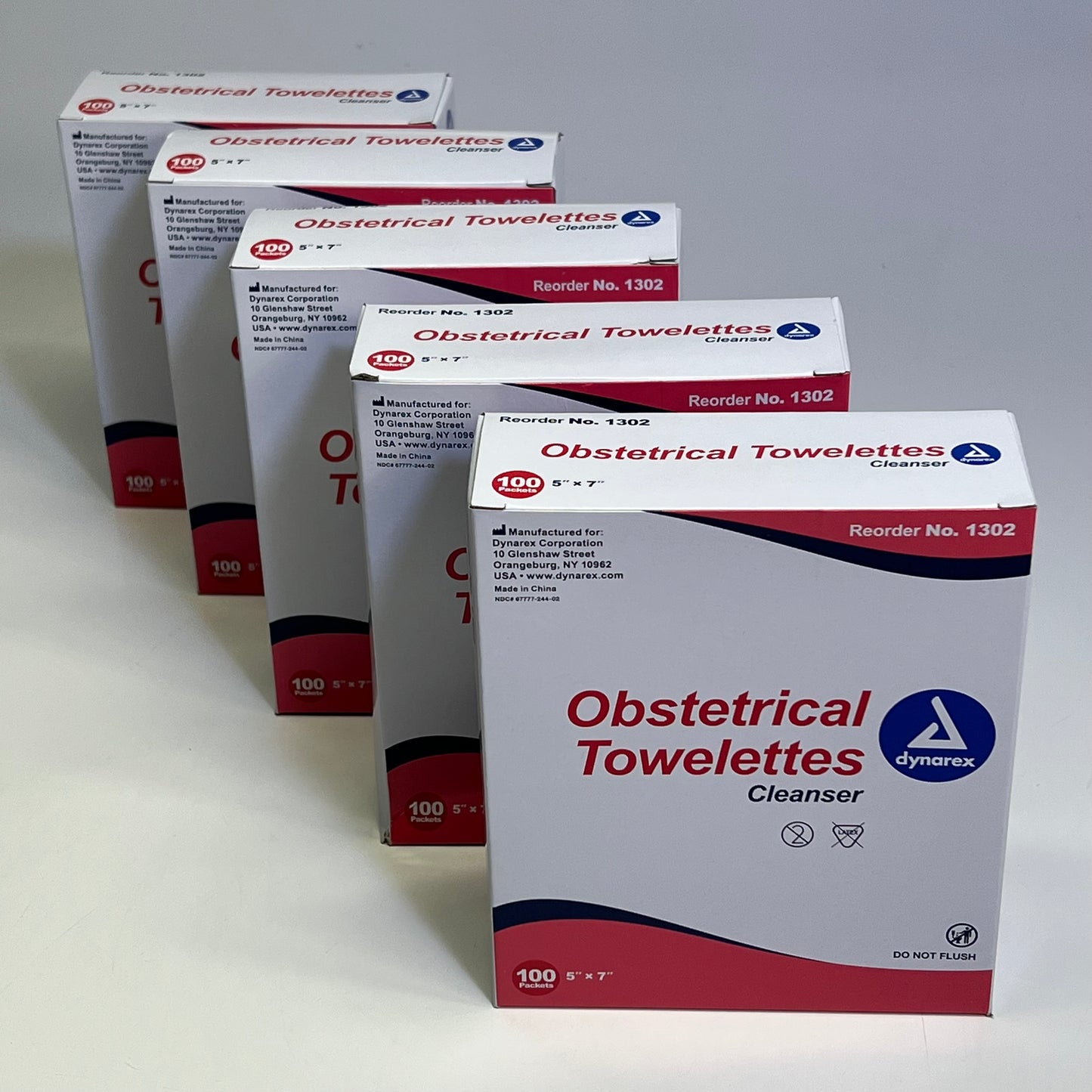 ZA@ DYNAREX (5 PACK, 100 EACH) Obstetrical Cleansing Towelettes 5"x7" White 1302 BB 03/29 C