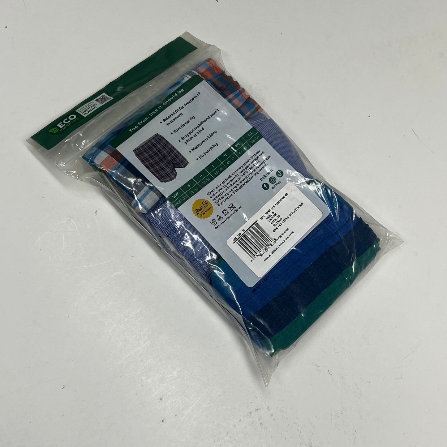ZA@ FRUIT OF THE LOOM (3 PACK) Eversoft Breathable Fabric No Bunching Boxers Men's Sz M Plaid/Multicolor 590103