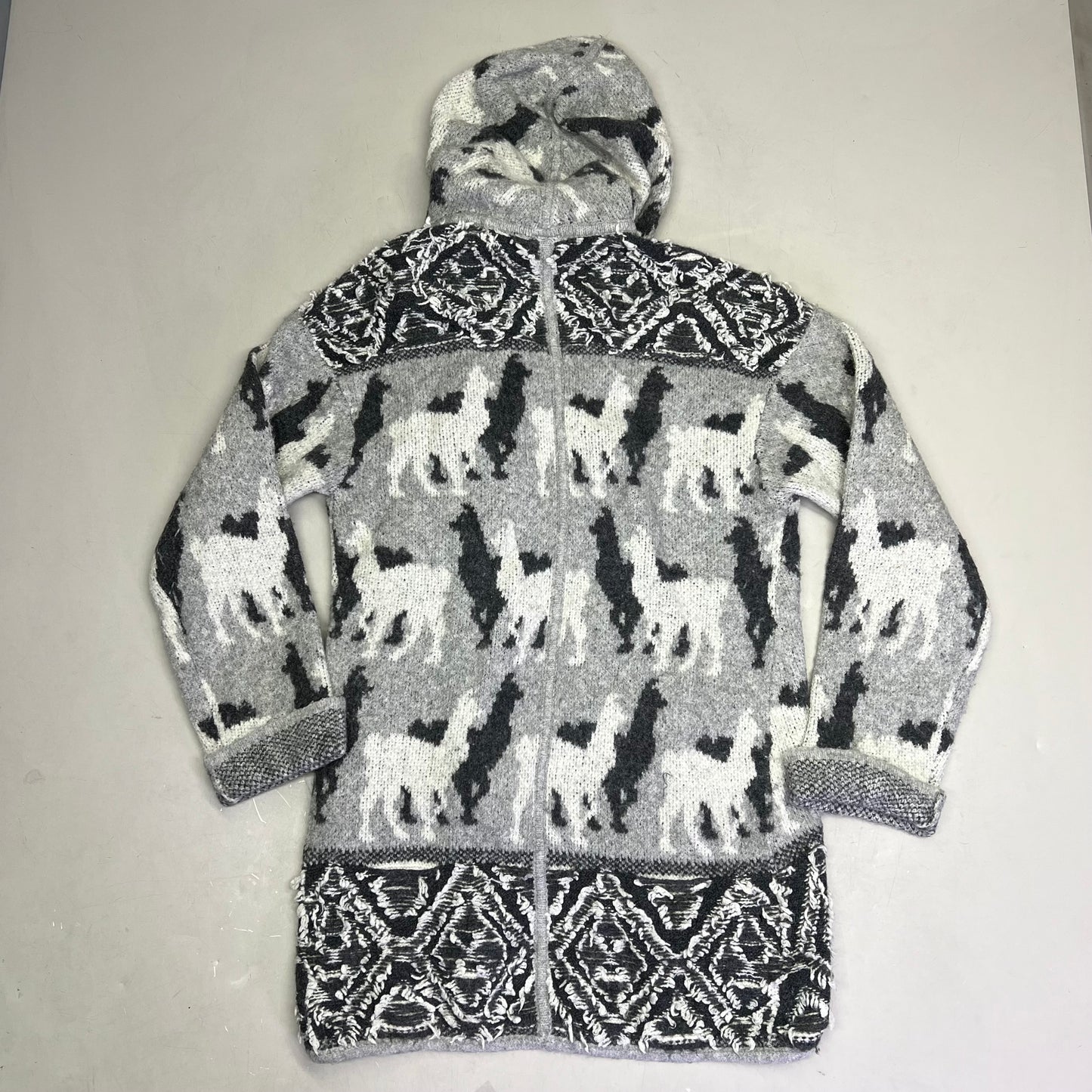 ANTHROPOLOGY Llama & Alpaca Knit Cardigan W/ Hood Women's Sz XS Grey