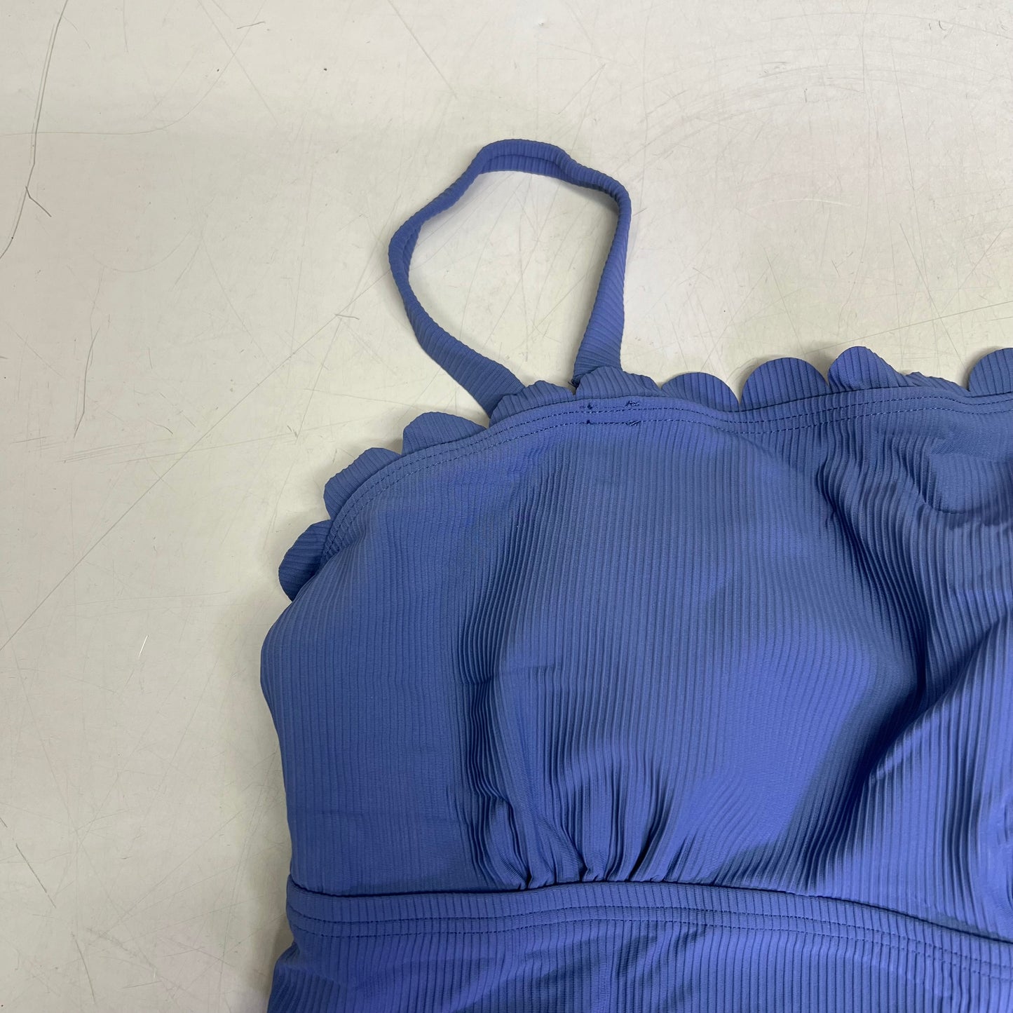 CHARMO Asymmetrical Retro Ribbed Moderate Cut One Piece Swimwear Wmn Sz L Blue