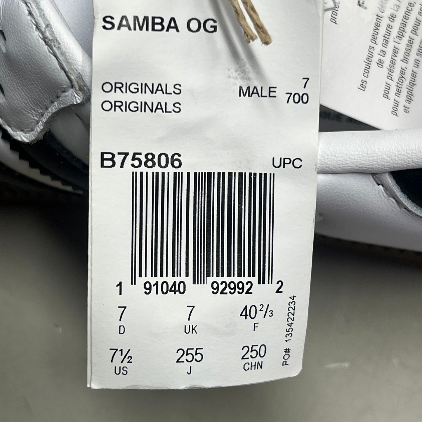 ZA@ ADIDAS Samba OG Sneaker Regular Fit Men's Sz 7.5 Black/White/Grey B75806 (As-is)