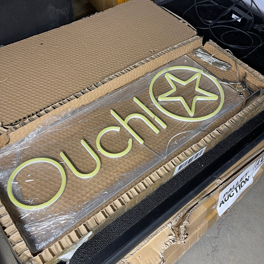 ZA@ Pallet of Desk Garbage Cans (12 pcs), Stone Tealight Holders (4 pcs), “Ouch!” Glowing Sign, Carpeted Cart Shelves (3 pcs)