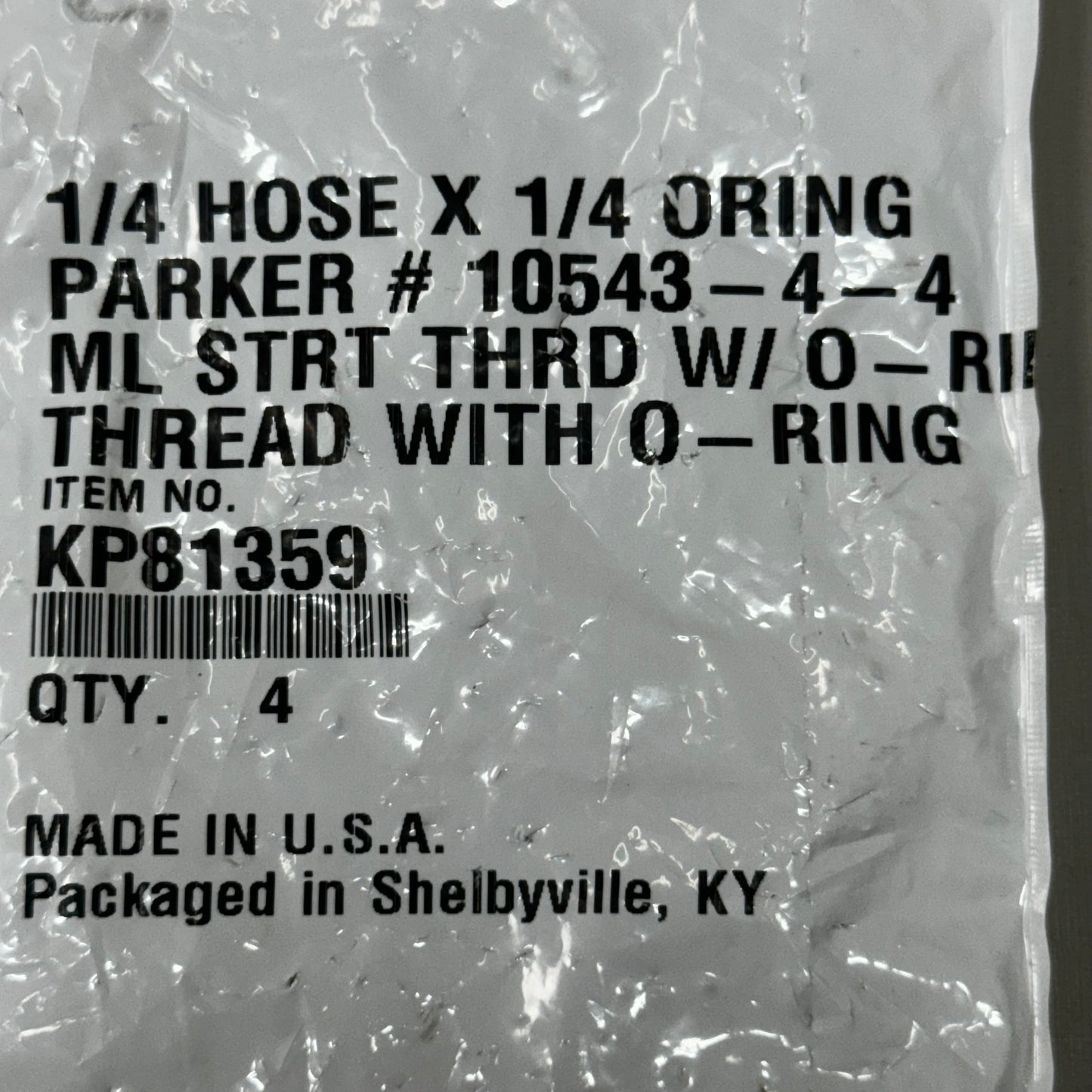 PARKER (4 PACK) Hydraulic Hose Male Straight Thread O-Ring 1/4" x 1/4" Steel KP81359