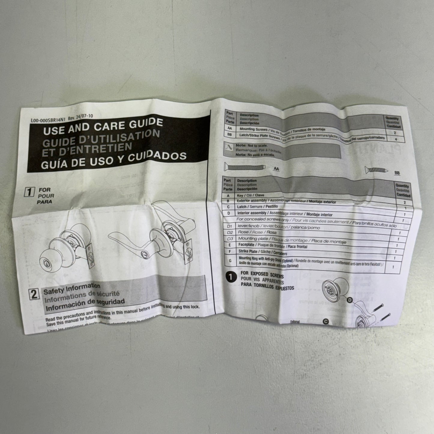 SCHLAGE Door Handle 1 3/8" ta 2" Door Range 2 3/8" & 2 3/4" Backset Grey