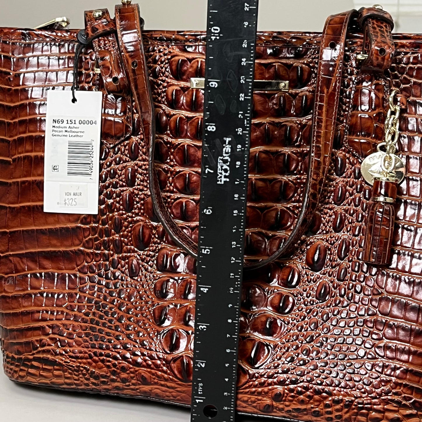 BRAHMIN Melbourne Leather Crocodile Embossed Med Asher Tote Bag (Brown)