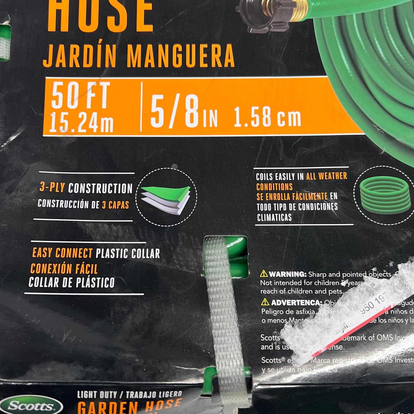 SCOTTS Light Duty Garden Hose High Pressure Easy Coil 50' 200 PSI  Green 83066