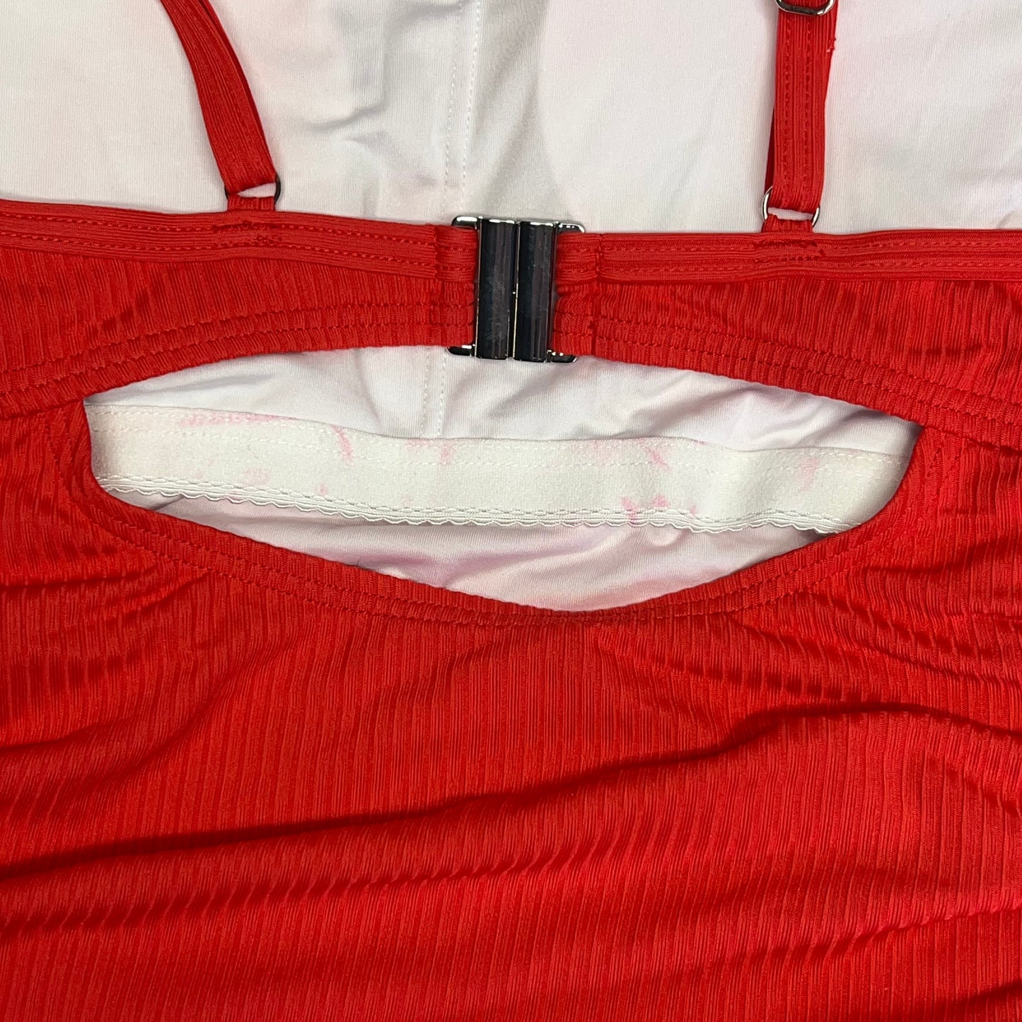 CHARMO Ribbed Adjust Drawstring Long Torso One Piece Swimsuit Women's Sz S Red