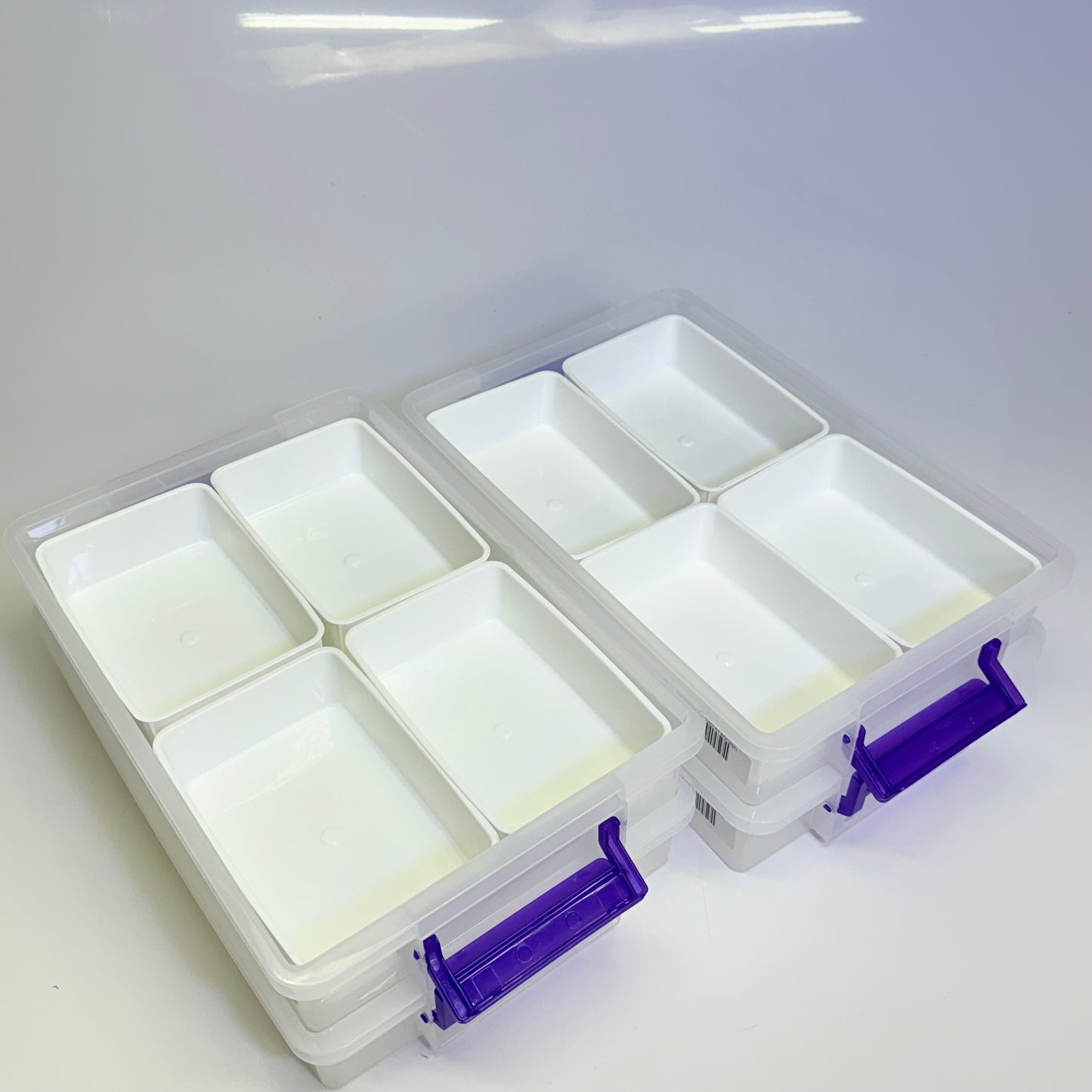 IRIS (2 PACK) Large Modular Latching Box - Purple Handle 14.8"L x 11"W  Clear