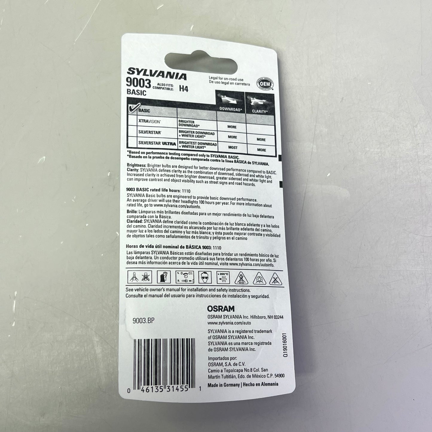 SYLVANIA (2 PACK) Basic Halogen Headlight Bulb Dependable OE Quality 12.8V 9003