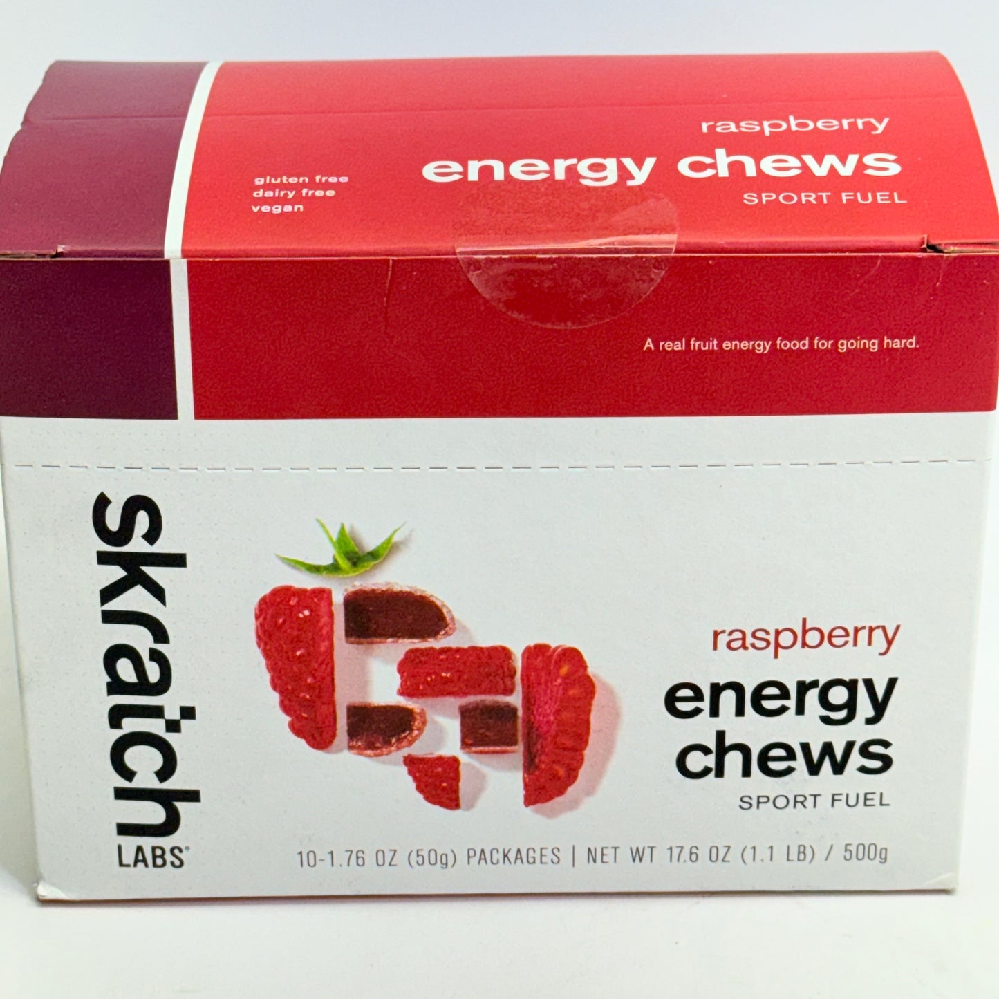 ZA@ SKRATCH (10 PACK) Raspberry Energy Chews 1.76 Oz BB 01/27 (New - Dented Box)